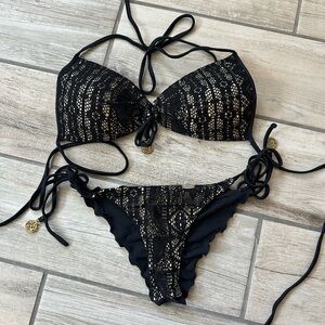 Luli Fama Black Lace Bikini Set